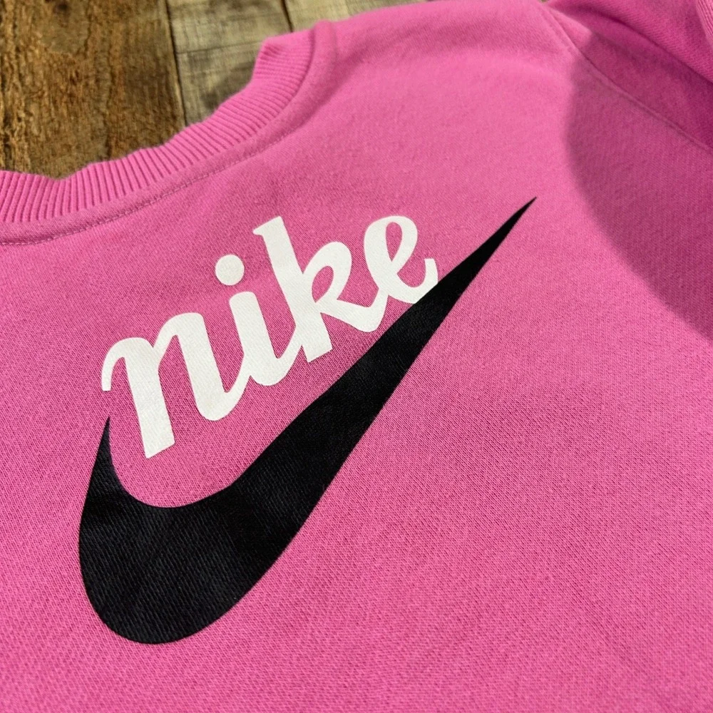 Nike Pink Swoosh Fleece Sweatshirt Kids 6X Large Logo Pullover Sportswear